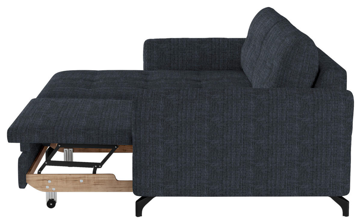 ECKSOFA in Flachgewebe, Leinenoptik Dunkelblau  170/242 cm  - Schwarz/Dunkelblau, Design, Textil/Metall (170/242cm) - Xora