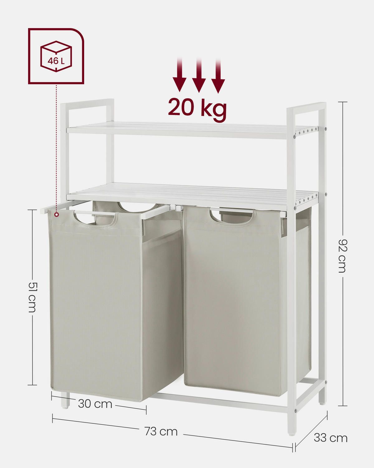 WÄSCHEKORB - Weiß, MODERN, Holzwerkstoff/Metall (73/92/33cm) - MID.YOU