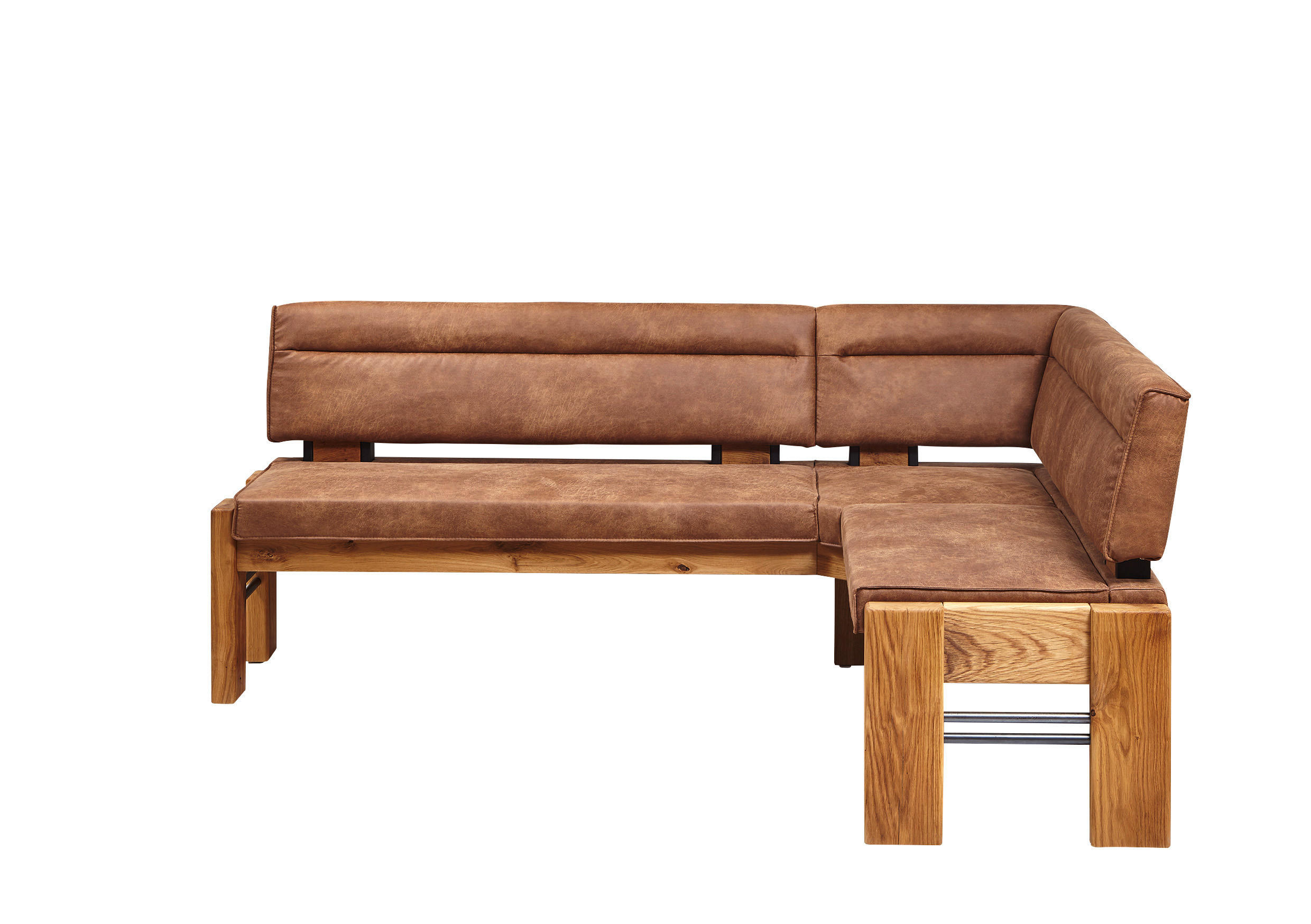 ECKBANK 203/163 cm Mikrofaser Eichefarben, Hellbraun Eiche massiv Holz, Metall   - Hellbraun/Eichefarben, KONVENTIONELL, Holz/Textil (203/163cm) - Moderano