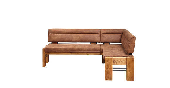 ECKBANK 203/163 cm Mikrofaser Eichefarben, Hellbraun Eiche massiv Holz, Metall - Hellbraun/Eichefarben, KONVENTIONELL, Holz/Textil (203/163cm) - Moderano