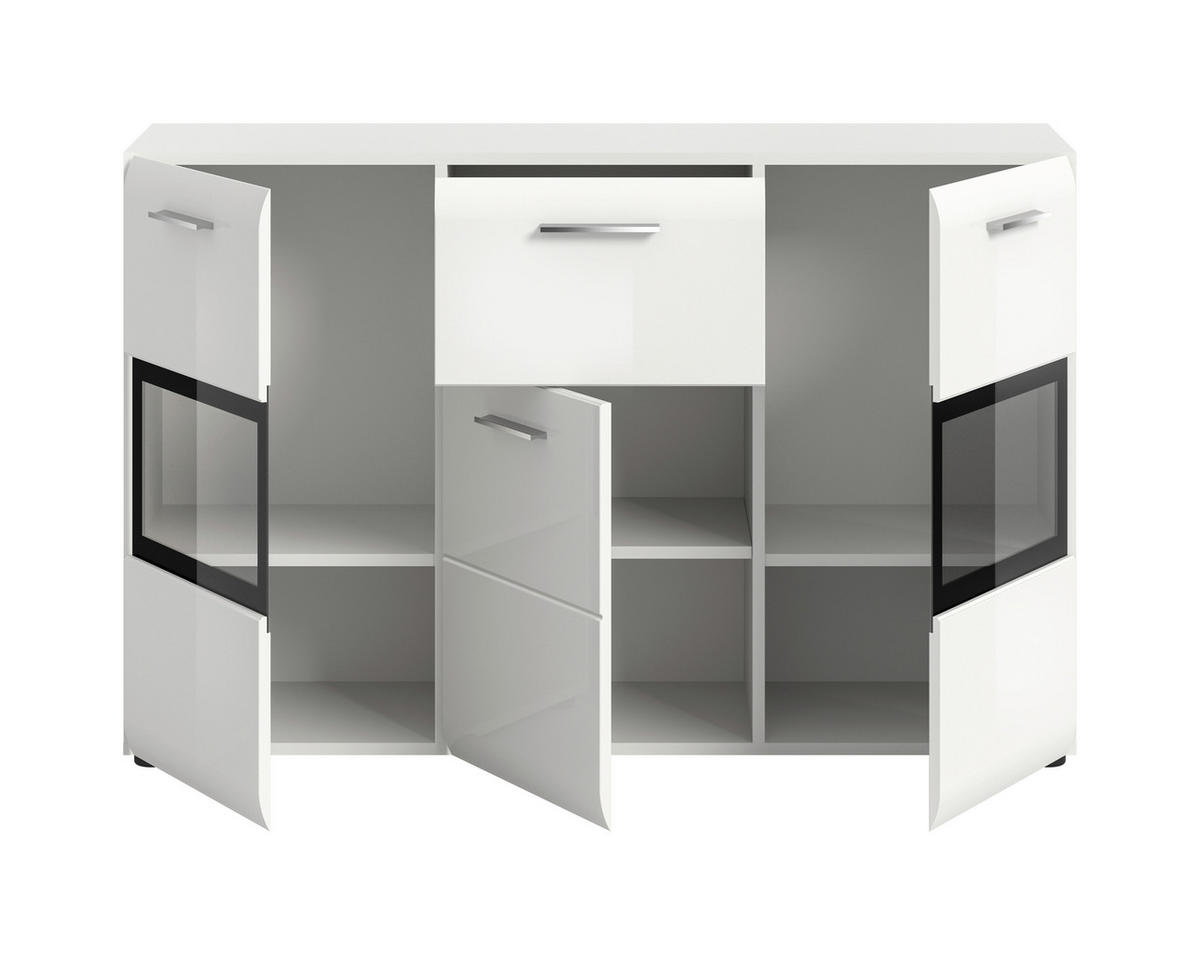 SIDEBOARD  125/81/37 cm 1 Schublade(n)  - Weiß Hochglanz/Silberfarben, Design, Holzwerkstoff/Kunststoff (125/81/37cm) - Livetastic