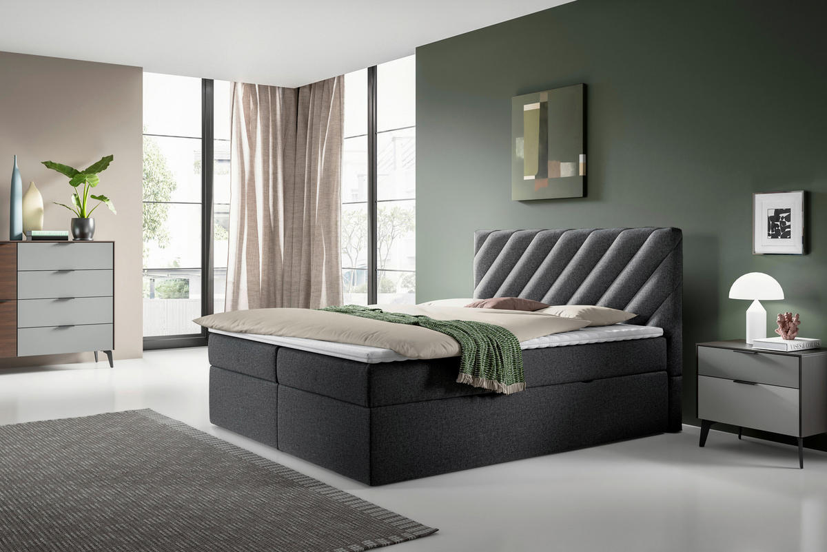 BOXBETT 180/200 cm  in Anthrazit  - Anthrazit/Schwarz, Modern, Textil (180/200cm) - MID.YOU