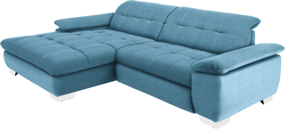 ECKSOFA in Mikrofaser Pastellblau  180/265 cm  - Chromfarben/Pastellblau, Design, Textil/Metall (180/265cm) - Carryhome