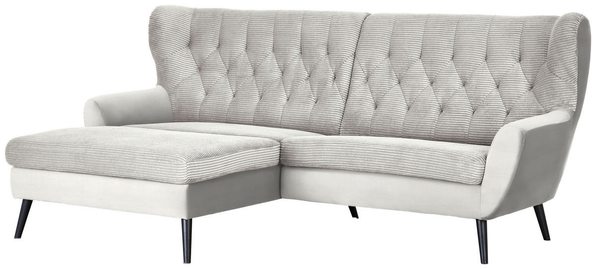 ECKSOFA Creme Cord  - Creme/Schwarz, Design, Holz/Textil (165/237cm) - Stylife