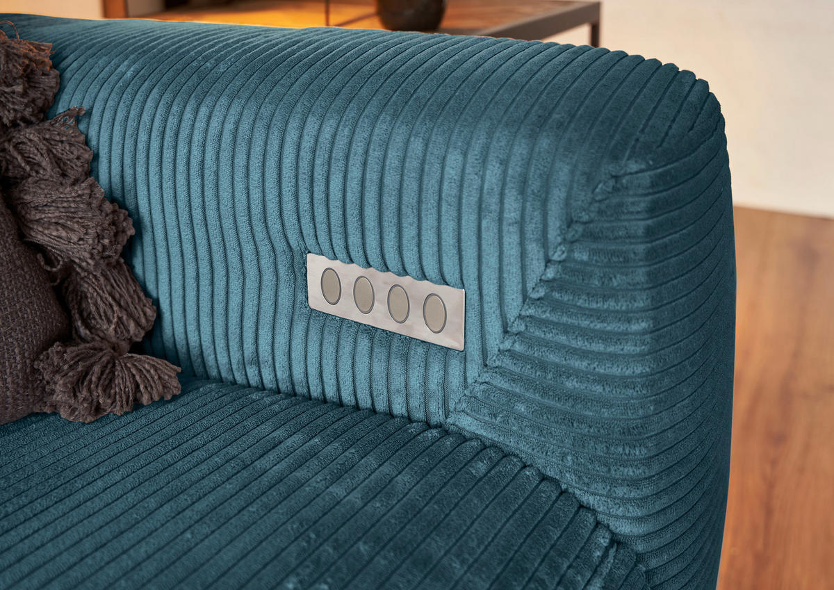 ECKSOFA in Cord Petrol  - Petrol/Schwarz, Konventionell, Textil/Metall (180/266cm) - Hom`in