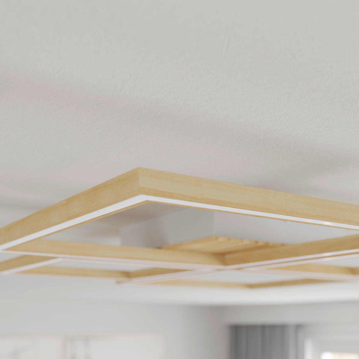 STROPNÉ LED SVIETIDLO, 75,5/75,5/5 cm - biela, Lifestyle, kov/drevo (75,5/75,5/5cm) - Novel
