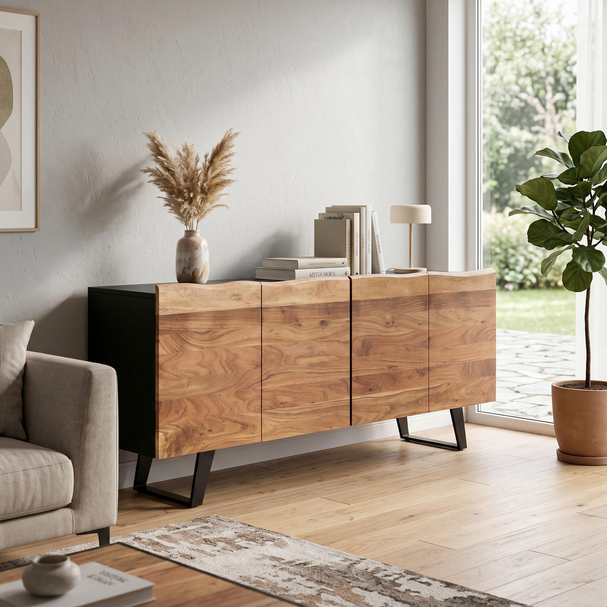 SIDEBOARD 180/75/45 cm  - Schwarz/Akaziefarben, Design, Holz/Metall (180/75/45cm) - MID.YOU