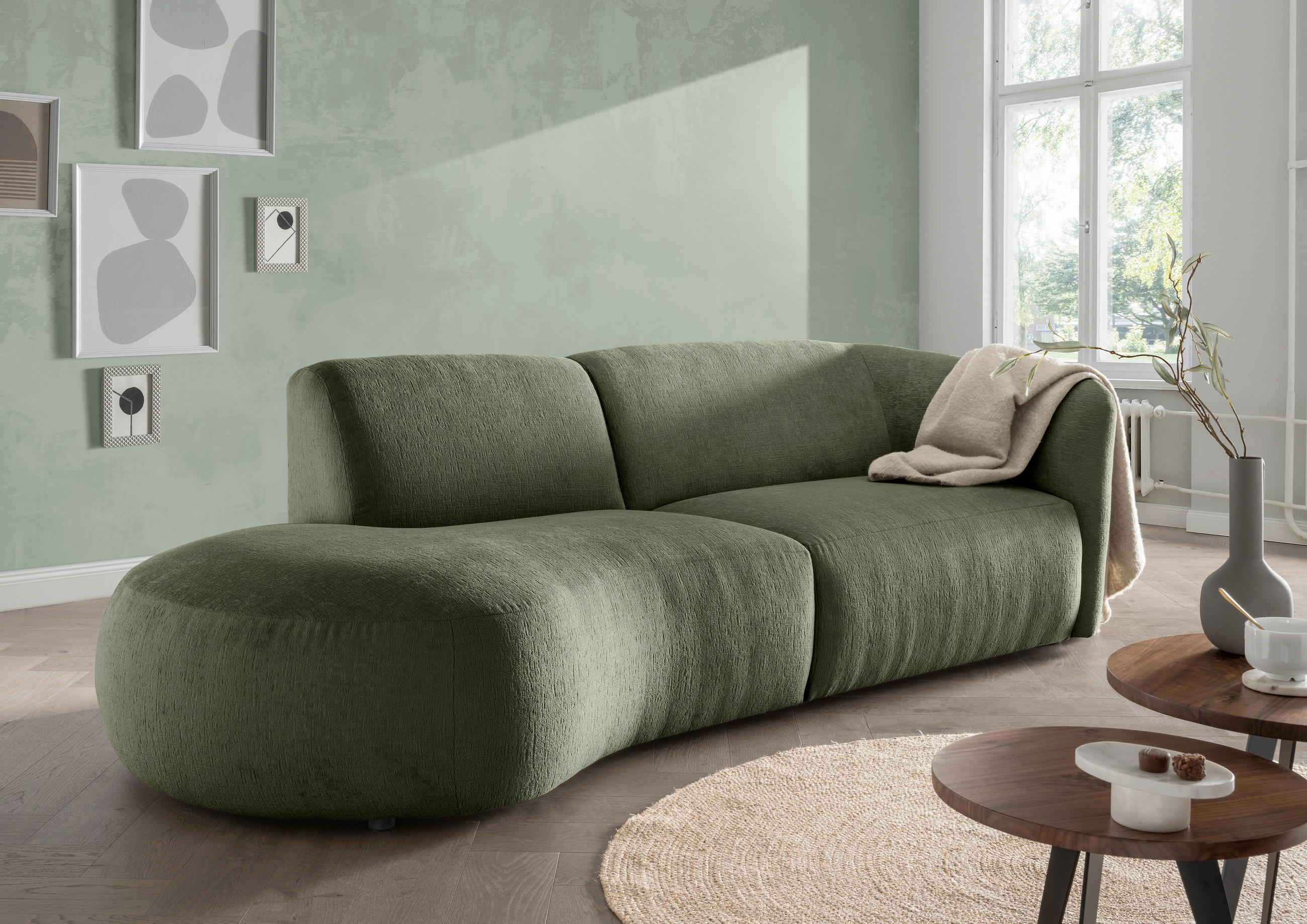 ECKSOFA in Mikrofaser Grün - Schwarz/Grün, Modern, Kunststoff/Textil (107/238cm) - Livetastic