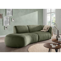 Livetastic ECKSOFA Jesi Grün Mikrofaser, links davon: Bild in weiß, rechts davon: Hochflorteppich, Beistelltisch in braun, Vase in hellem Wohnzimmer.
