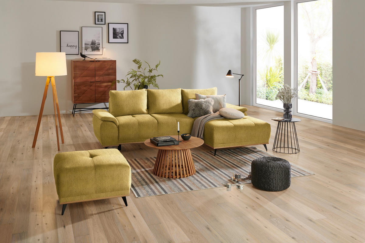 ECKSOFA in Chenille Goldfarben  - Goldfarben/Schwarz, MODERN, Textil/Metall (262/168cm) - home24