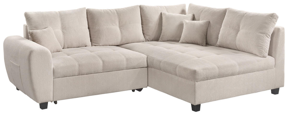 ECKSOFA Creme Plüsch  - Creme/Schwarz, KONVENTIONELL, Kunststoff/Textil (249/175cm) - Carryhome