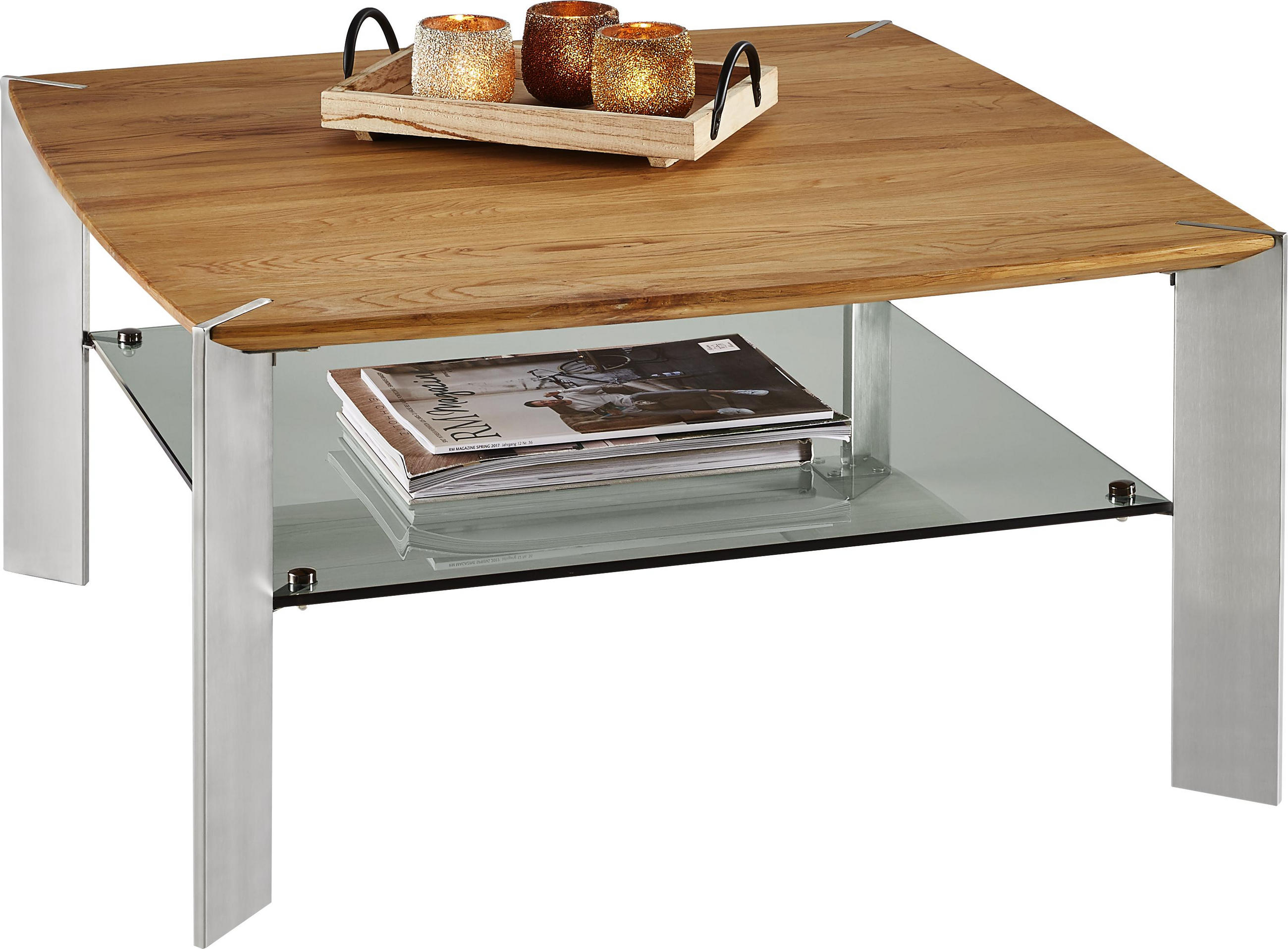 Couchtisch in Holz, Metall, Glas 80/80/41 cm