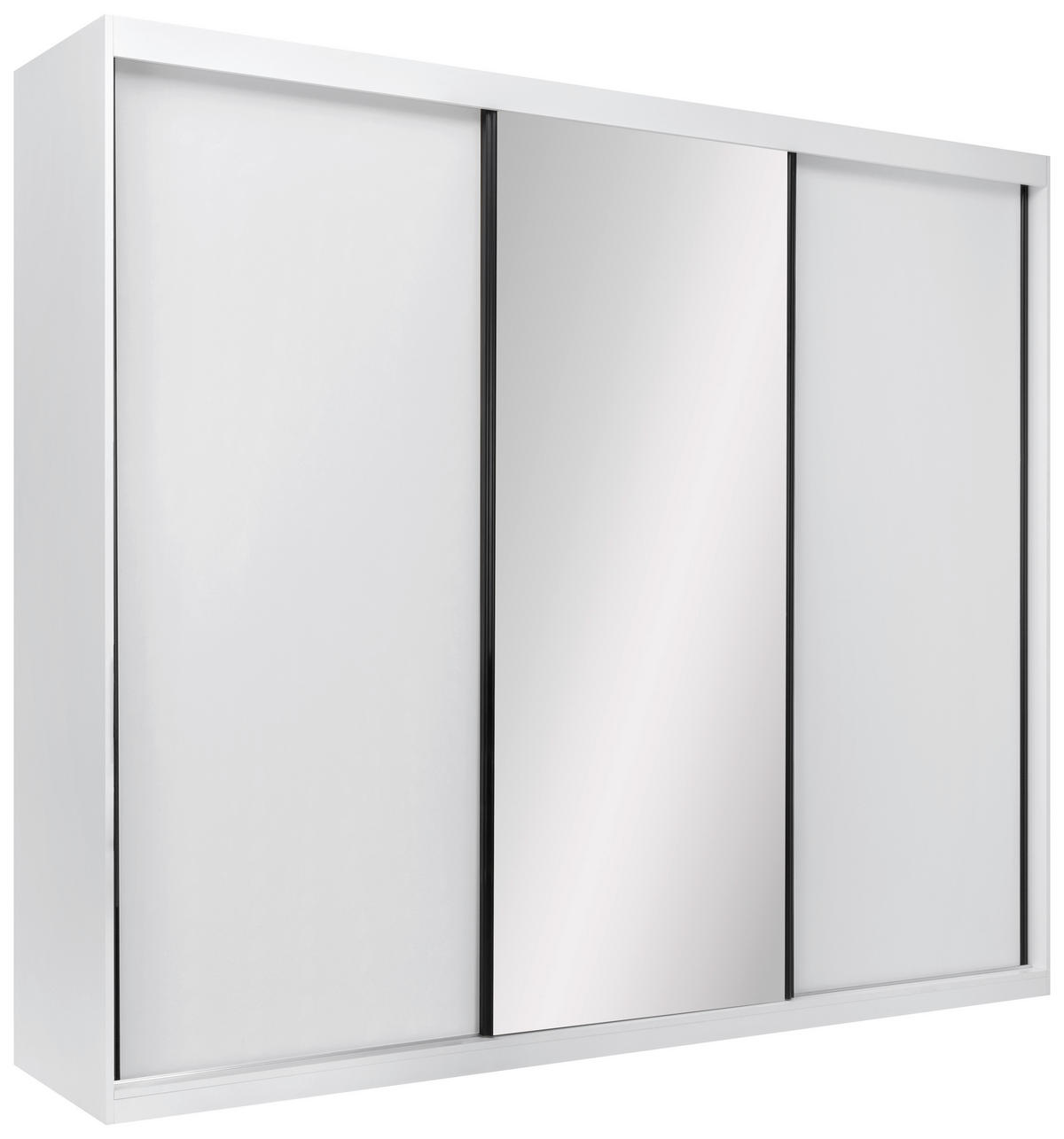 SCHIEBETÜRENSCHRANK 250/215/59,5 cm 3-türig Weiß  - Schwarz/Weiß, MODERN, Holzwerkstoff/Metall (250/215/59,5cm) - MID.YOU