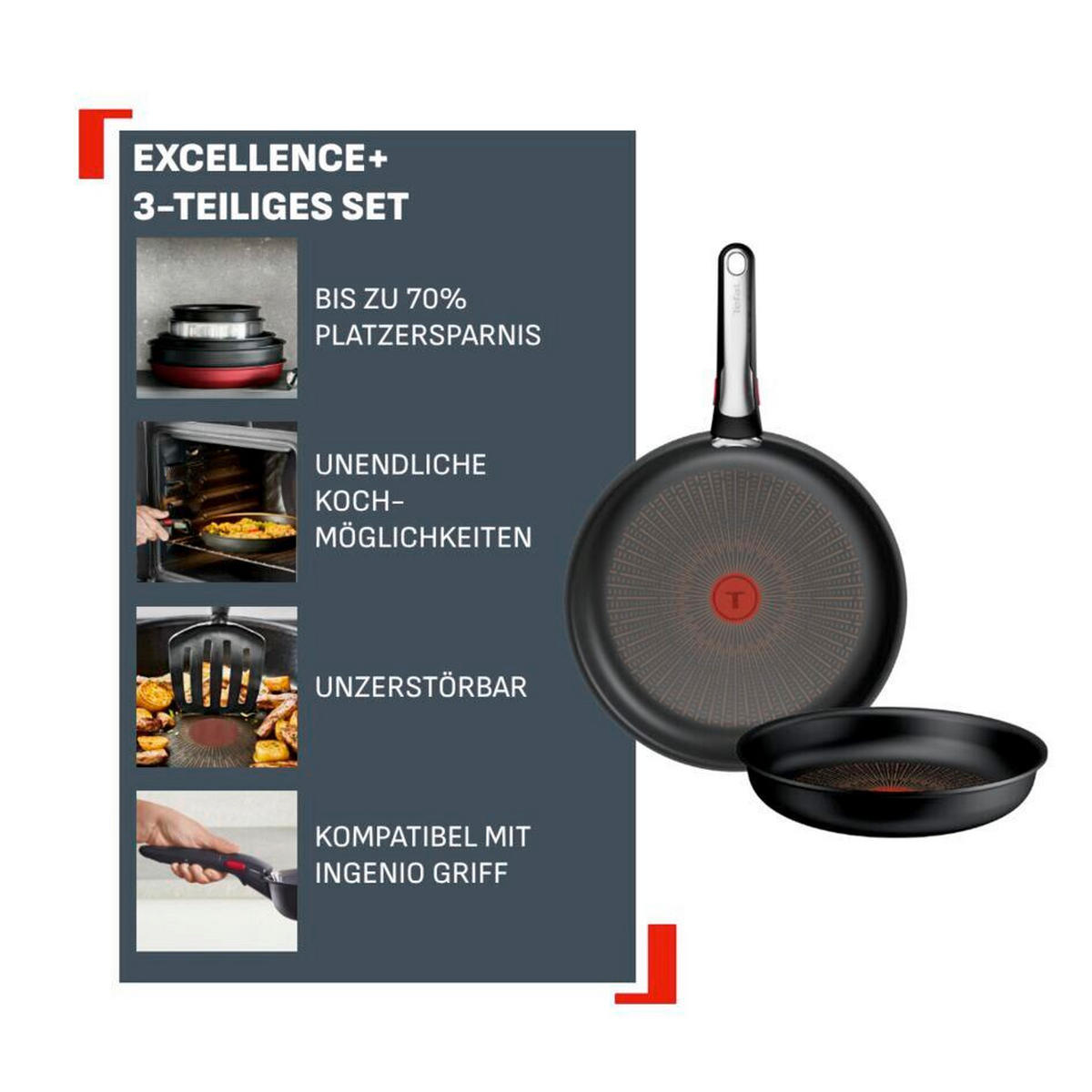 PFANNENSET Expertise G7 Aluminium 3-teilig  - Schwarz, Basics, Metall (24 / 28cm) - Tefal