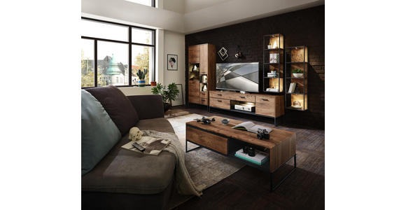 WOHNWAND in Graphitfarben, Eichefarben - Eichefarben/Anthrazit, MODERN, Glas/Holzwerkstoff (320/196/48cm) - Hom`in