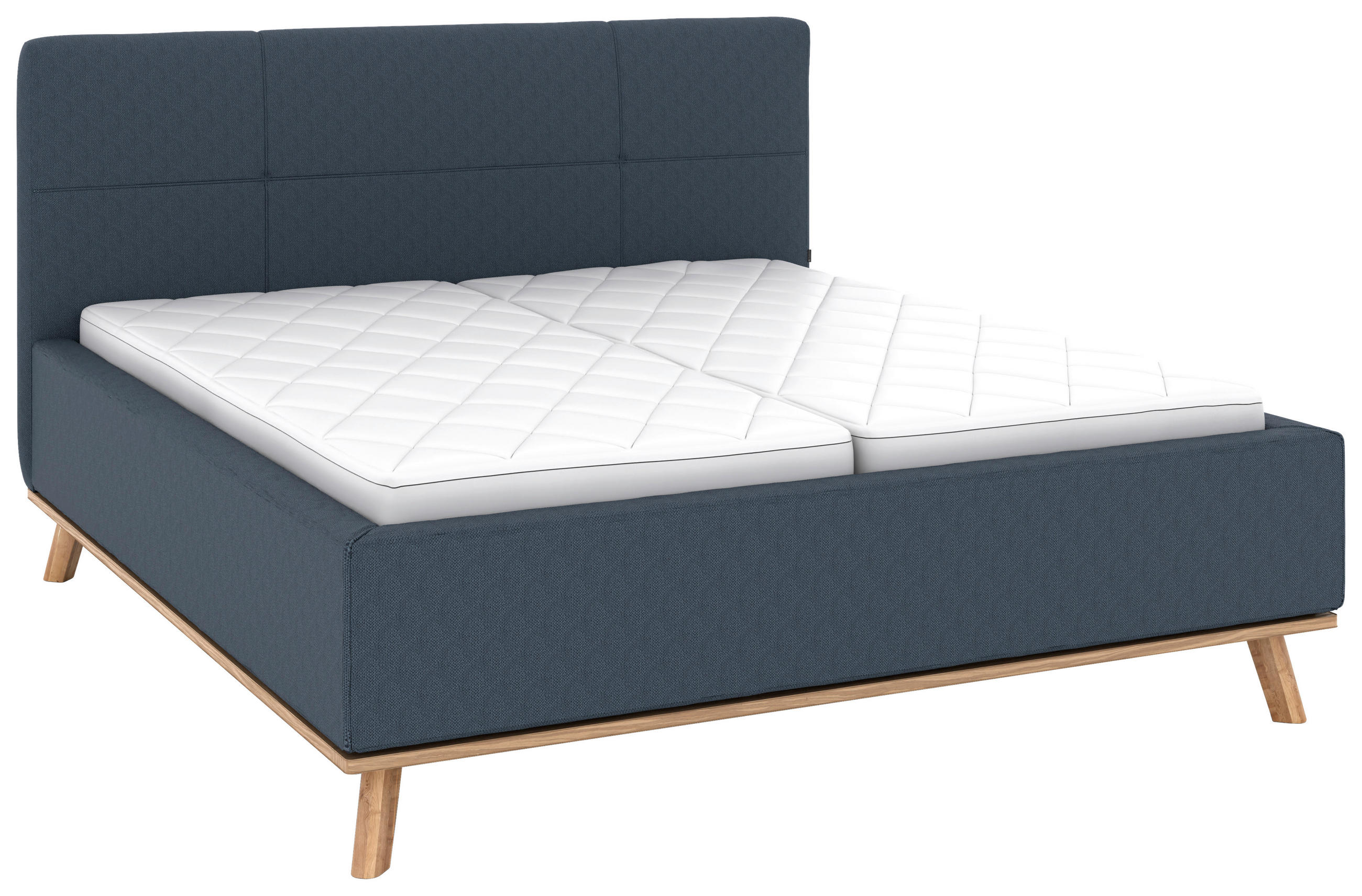 POLSTERBETT 160/200 cm,  in Dunkelblau, Matratze, Lattenrost, Bettkasten, H2 + H3 = mittel + fest  - Eichefarben/Weiß, Design, Holz/Textil (160/200cm) - Musterring