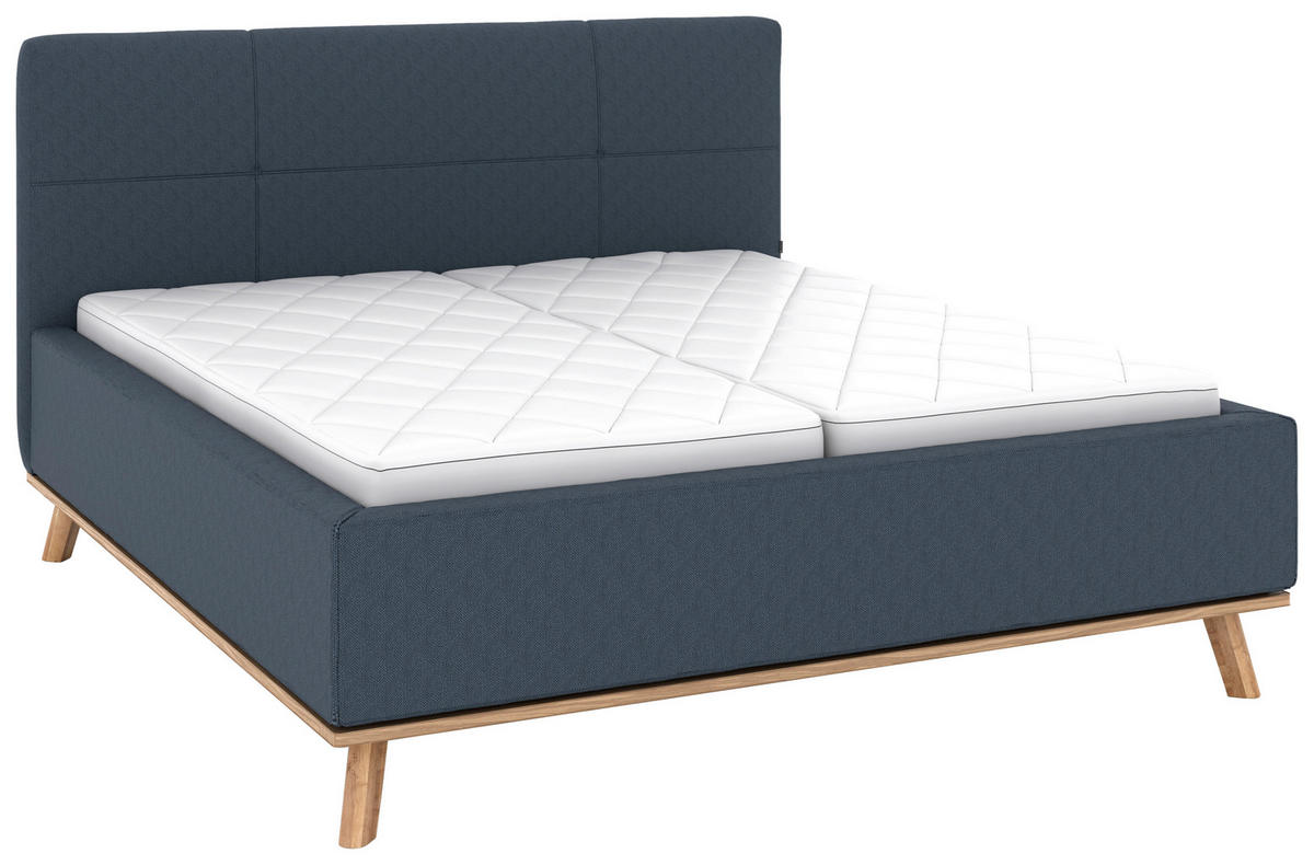 POLSTERBETT 160/200 cm,  in Dunkelblau, Matratze, Lattenrost, Bettkasten, H2 + H2 = mittel  - Eichefarben/Weiß, Design, Holz/Textil (160/200cm) - Musterring