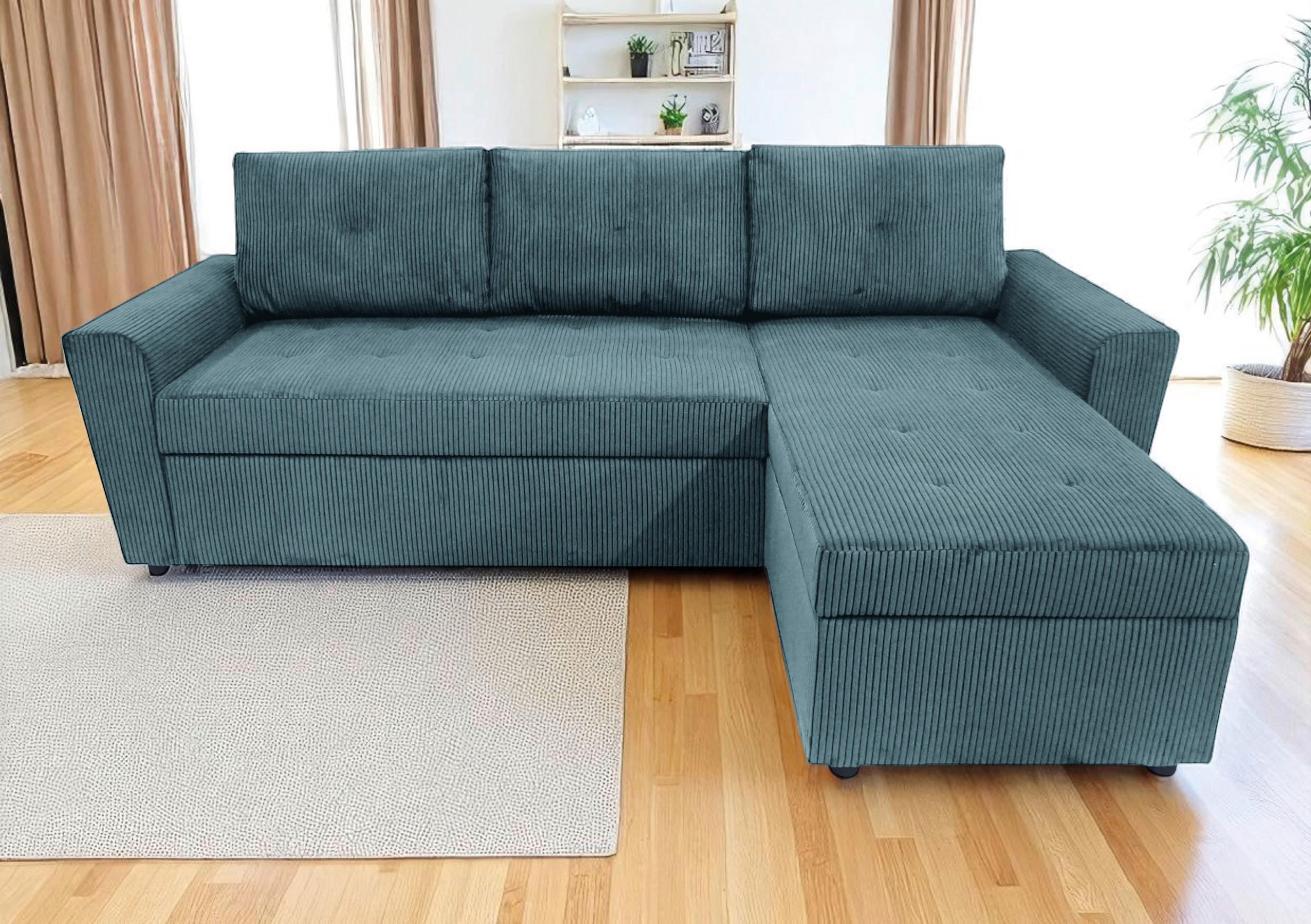 ECKSOFA TERMOLI Hellblau Cord Rückenkissen, Bettkasten  - Schwarz/Hellblau, Design, Kunststoff/Textil (231/155cm) - MID.YOU