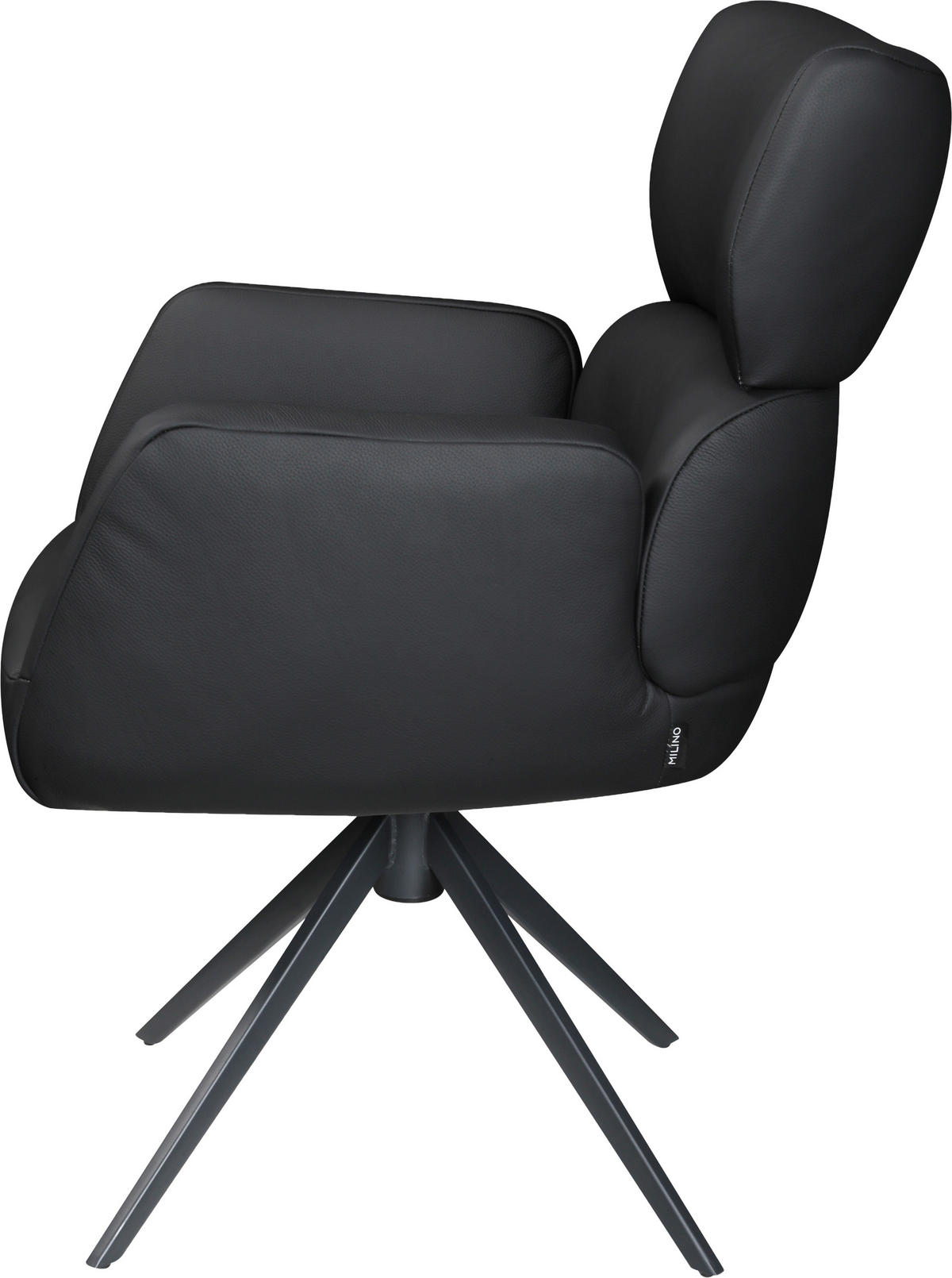 ARMLEHNSTUHL  Lederauswahl, Sitzfläche 360° drehbar, automatische Rückholfunktion  Echtleder  Schwarz  - Schwarz, Design, Leder/Metall (62,5/86,5/67cm) - Milino