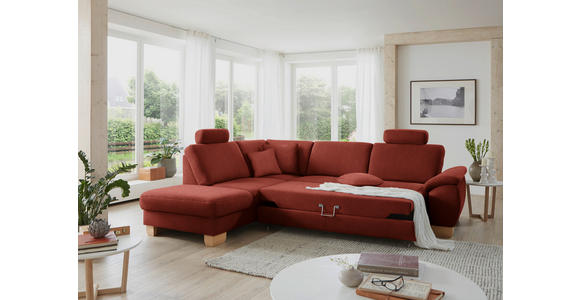 ECKSOFA in Mikrofaser Rot  - Wildeiche/Beige, KONVENTIONELL, Holz/Textil (236/286cm) - Voleo