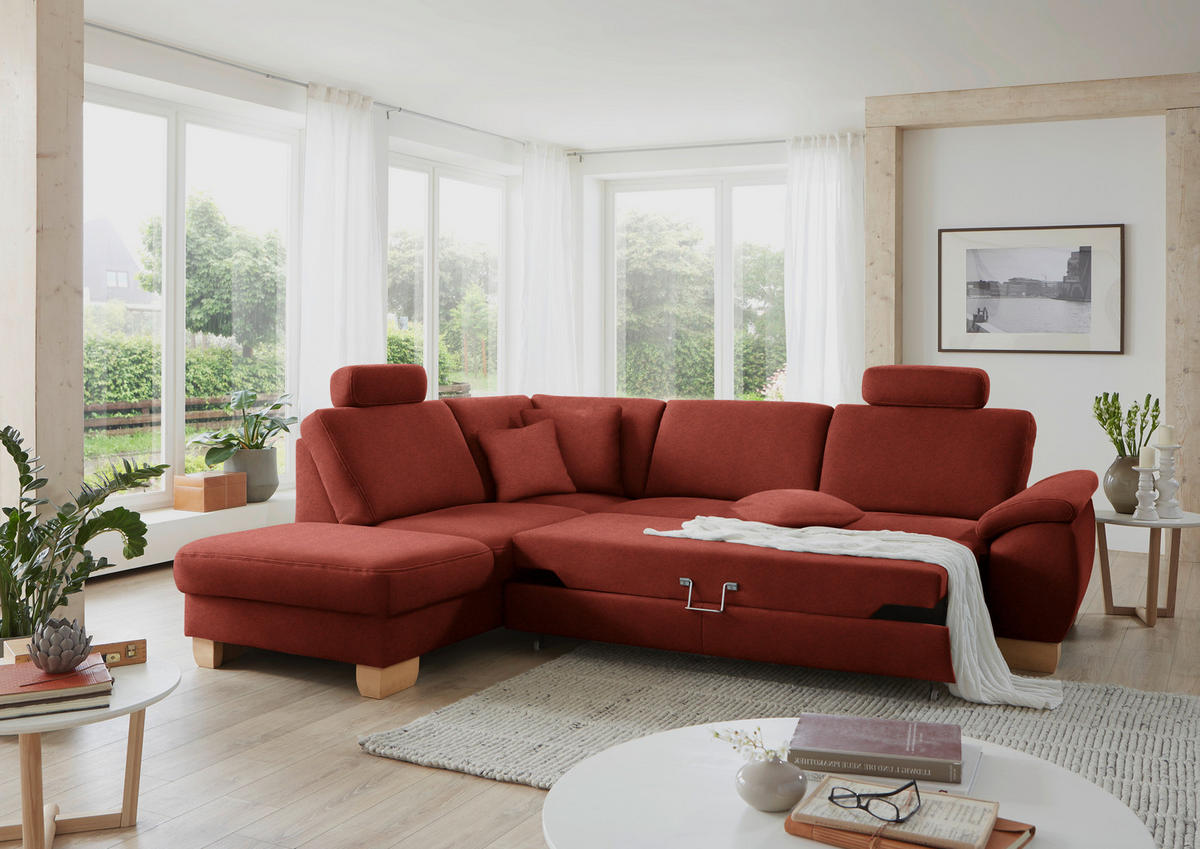 ECKSOFA in Mikrofaser Rot  - Wildeiche/Beige, Konventionell, Holz/Textil (236/286cm) - Voleo