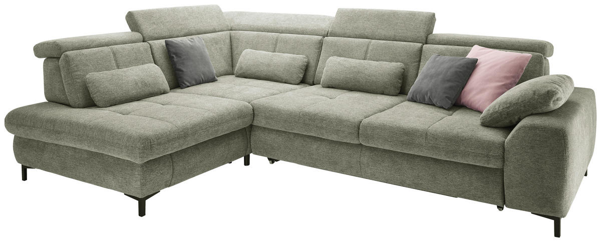 ECKSOFA Grün Webstoff  - Schwarz/Grün, KONVENTIONELL, Textil/Metall (220/314cm) - SetOne by Musterring