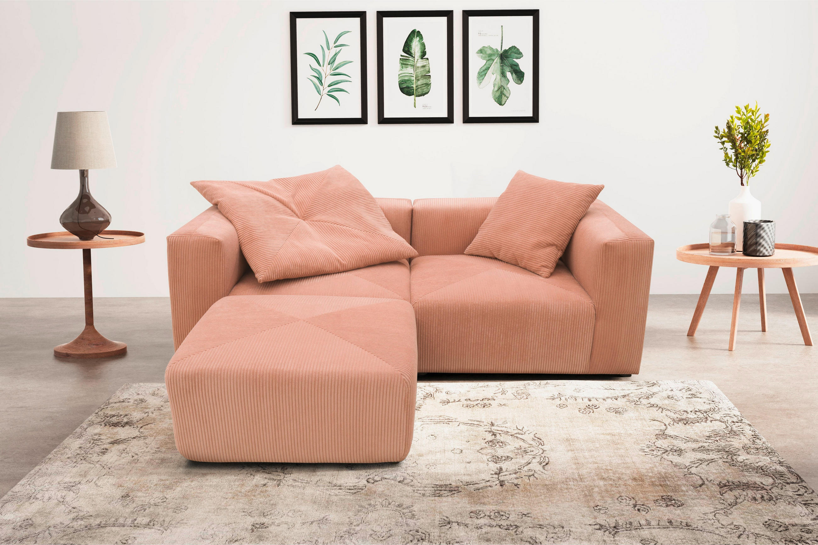 HOCKER Mikrofaser Rosa, Roségold  - Roségold/Schwarz, Design, Kunststoff/Textil (85/42/85cm) - MID.YOU