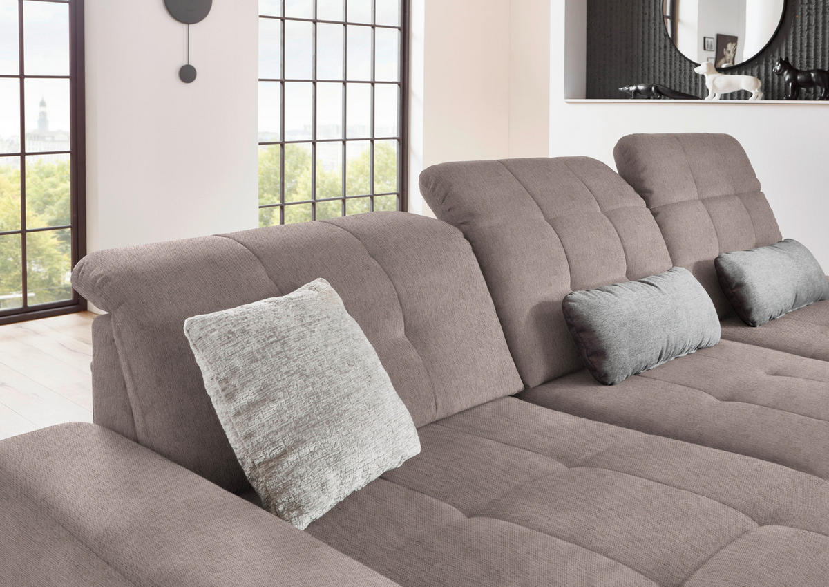 ECKSOFA in Flachgewebe Silberfarben  - Silberfarben/Schwarz, Design, Textil/Metall (190/309cm) - Beldomo Style