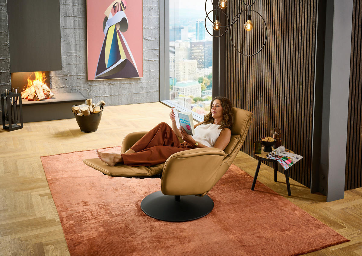 RELAXSESSEL in Leder Senfgelb  - Senfgelb/Schwarz, Design, Leder/Metall (76/108/86cm) - Dieter Knoll