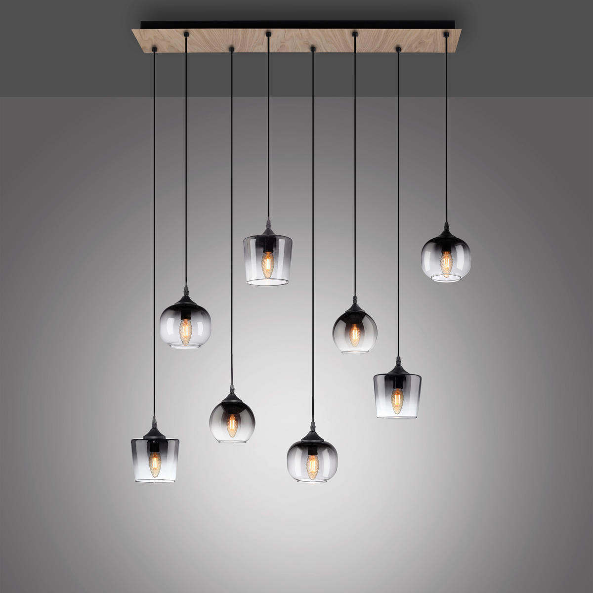 PENDELLEUCHTE Zea 94/28/65-120 cm   - Schwarz, Natur, Glas/Holz (94/28/65-120cm)