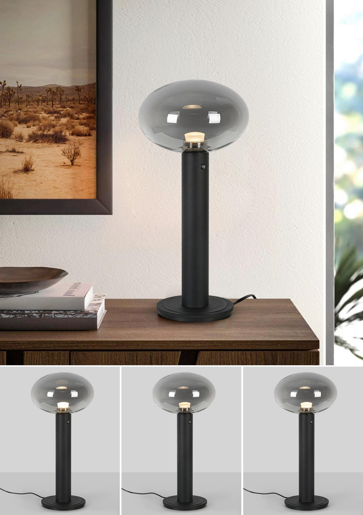 AKKU-TISCHLEUCHTE 20/42 cm  - Chromfarben/Schwarz, Design, Glas/Kunststoff (20/42cm) - Dieter Knoll