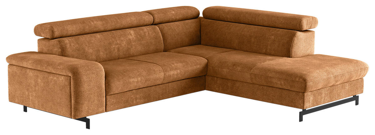 ECKSOFA Cognac Chenille  - Cognac/Schwarz, Textil/Metall (262/215cm) - MID.YOU