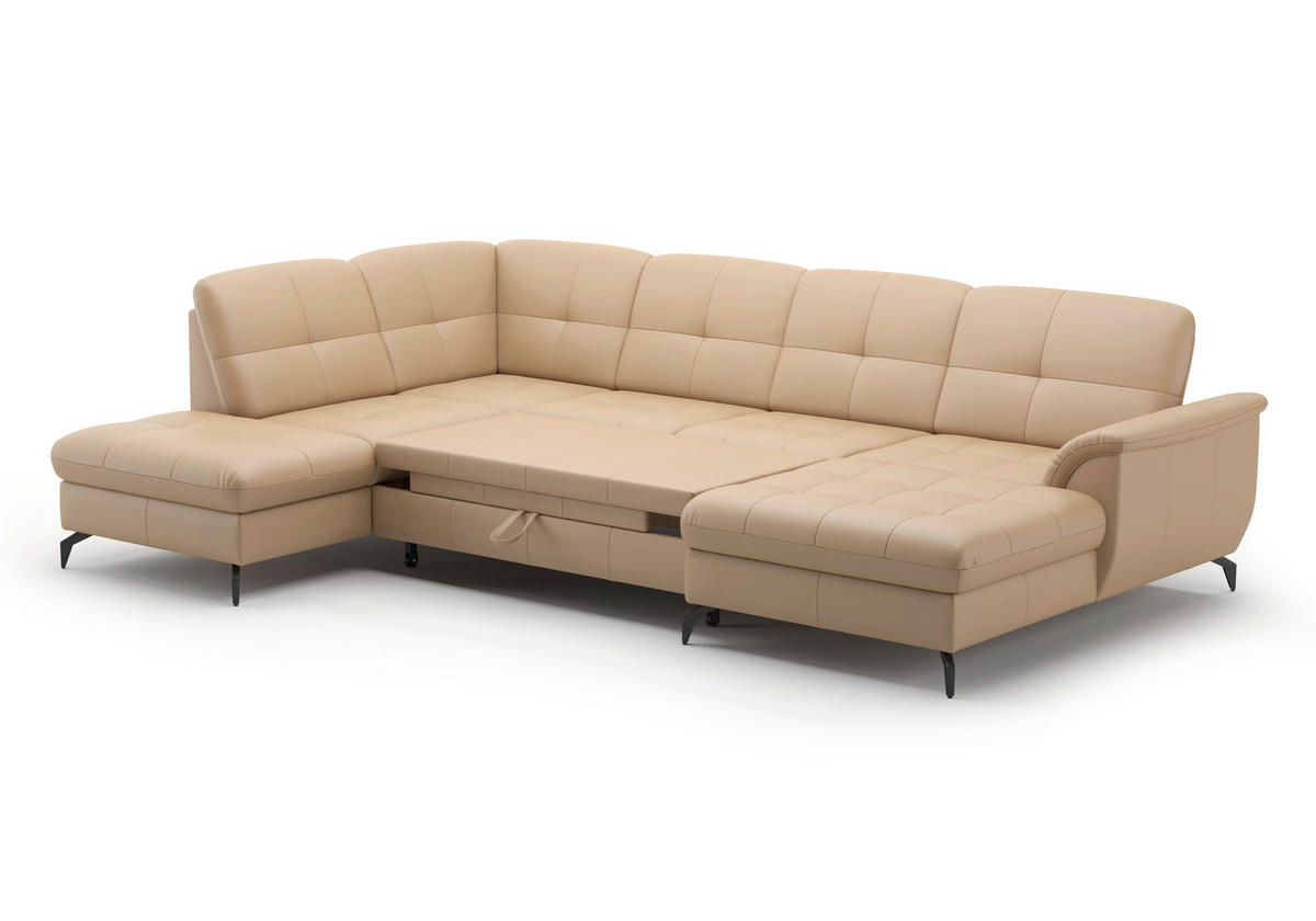 WOHNLANDSCHAFT Cappuccino Echtleder  - Schwarz/Cappuccino, MODERN, Leder/Metall (212/319/164cm) - Sit & More