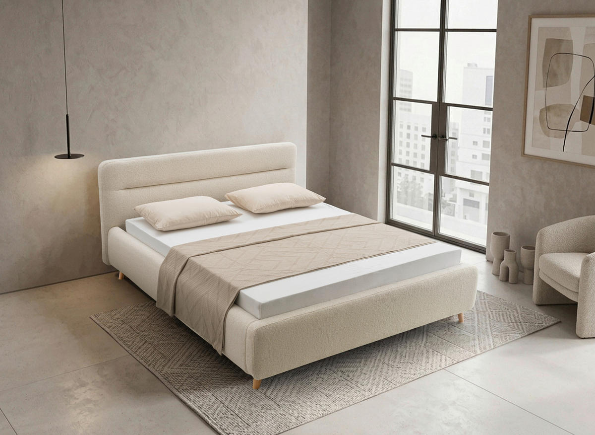 POLSTERBETT 140/200 cm,  in Beige,  - Eichefarben/Beige, KONVENTIONELL, Holz/Textil (140/200cm) - Boxxx