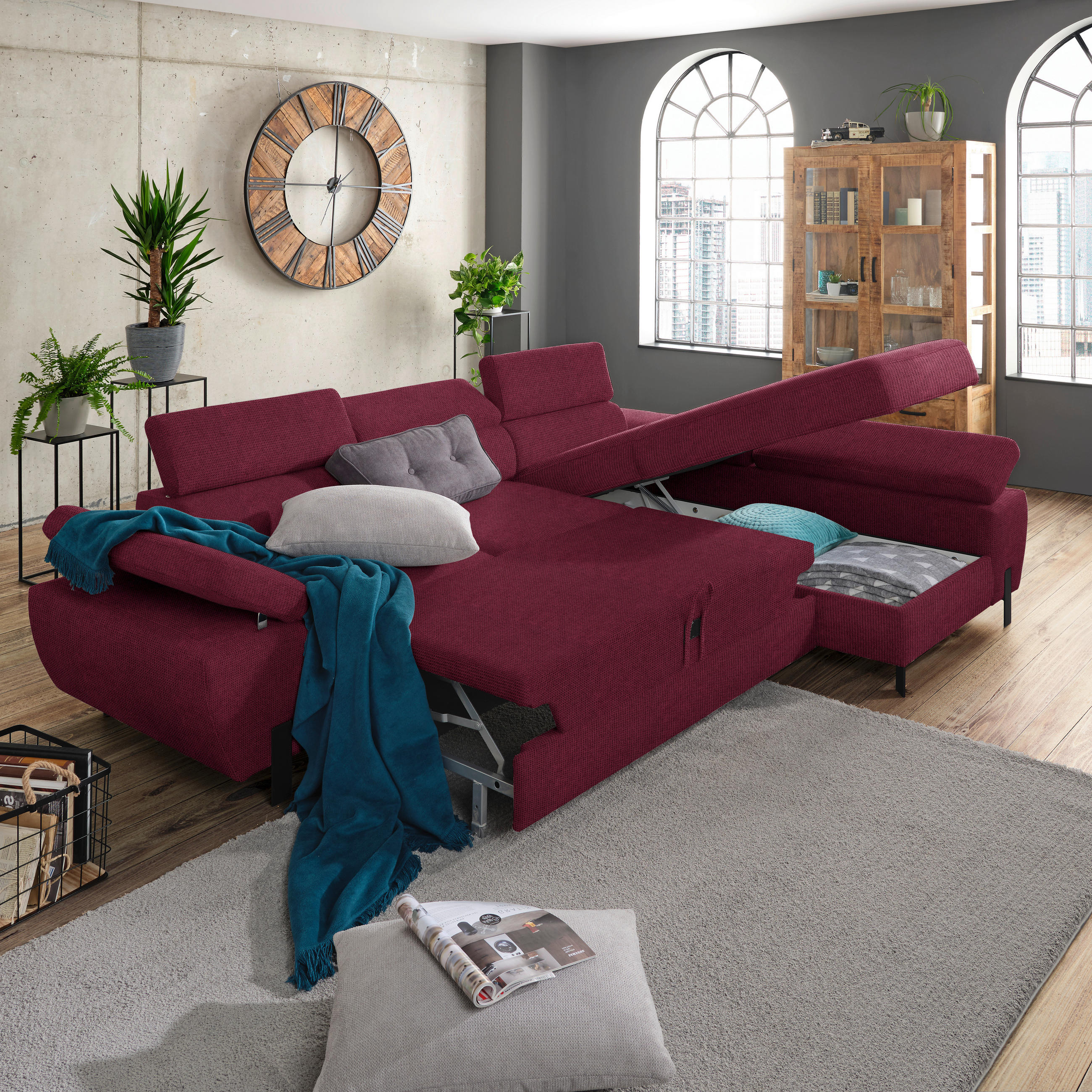 HÖRNSOFFA i vävt tyg bordeaux  - bordeaux/svart, Modern, metall/trämaterial (277/90/189cm) - MID.YOU