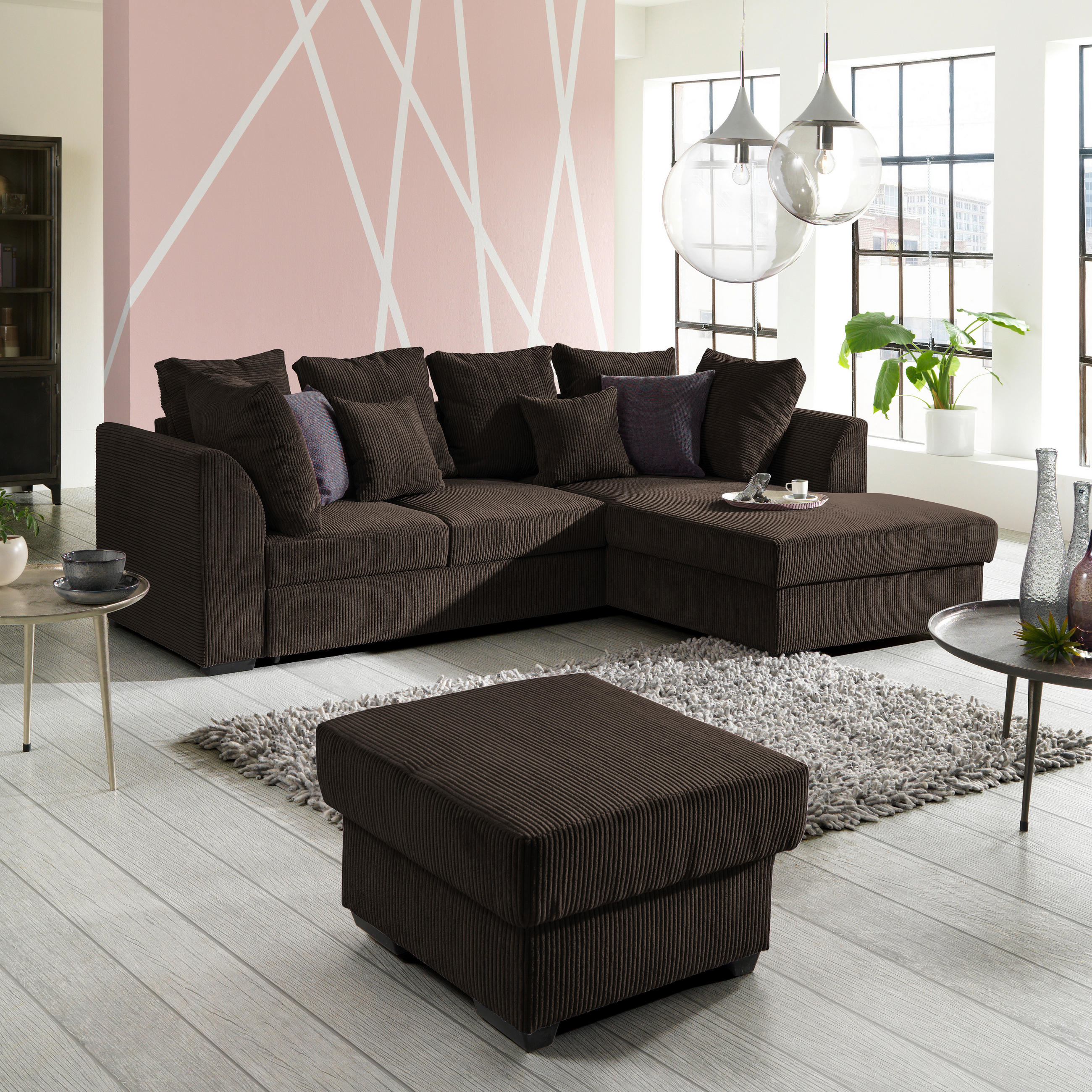 ECKSOFA in Cord Dunkelbraun  - Dunkelbraun/Schwarz, Design, Kunststoff/Textil (259/174cm) - Cantus
