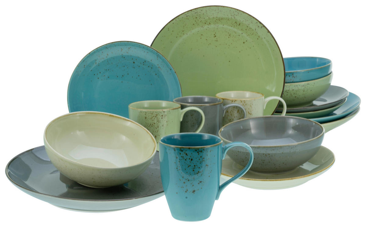 KOMBISERVICE NATURE COLLECTION Blau, Grau, Grün, Sandfarben Nature 16-teilig 4 Personen  - Sandfarben/Blau, Trend, Keramik - Creatable