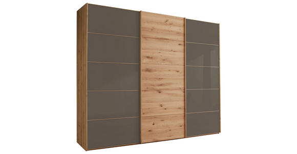 SCHWEBETÜRENSCHRANK 300/236/67 cm 3-türig  - Eiche Bianco/Dunkelbraun, Natur, Glas/Holz (300/236/67cm) - Linea Natura