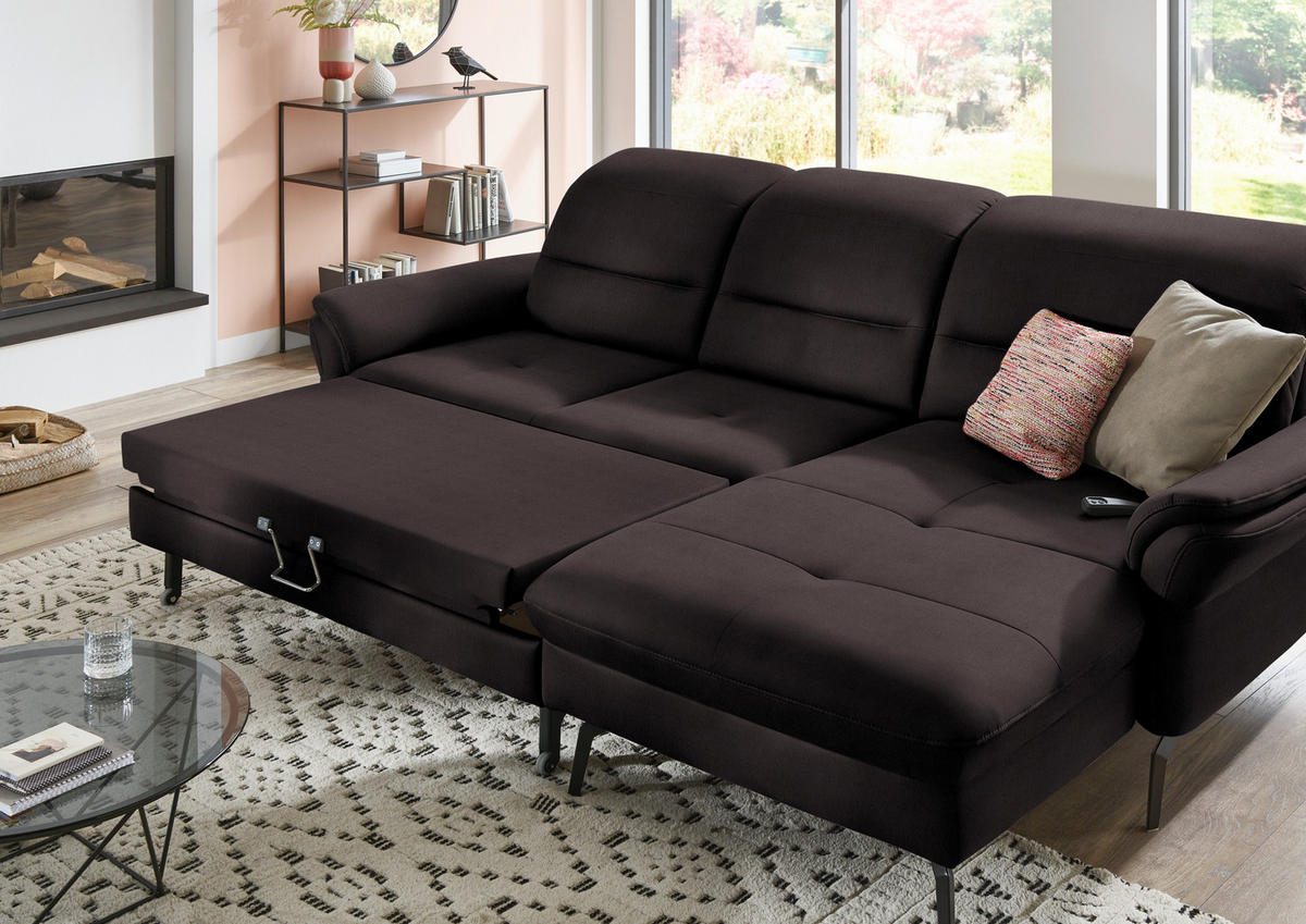 ECKSOFA in Flachgewebe Dunkelgrau  - Dunkelgrau/Schwarz, Konventionell, Textil/Metall (260/181cm) - Beldomo Speed
