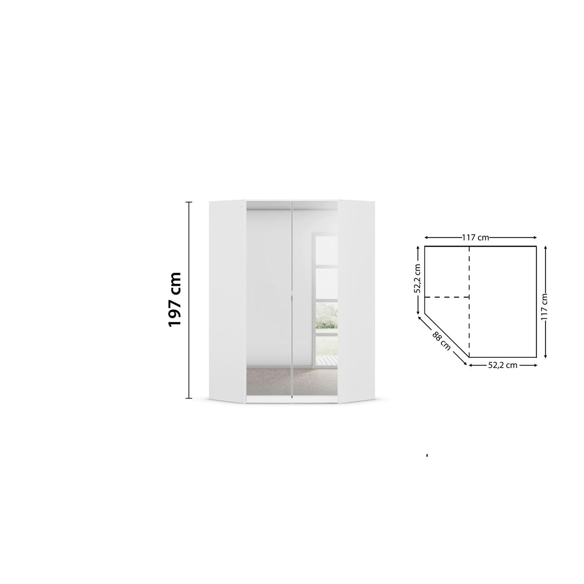DREHTÜRENSCHRANK 117/197/54 cm,  in Weiß, 2-türig  - Alufarben/Weiß, KONVENTIONELL, Glas/Holzwerkstoff (117/197/54cm) - home24