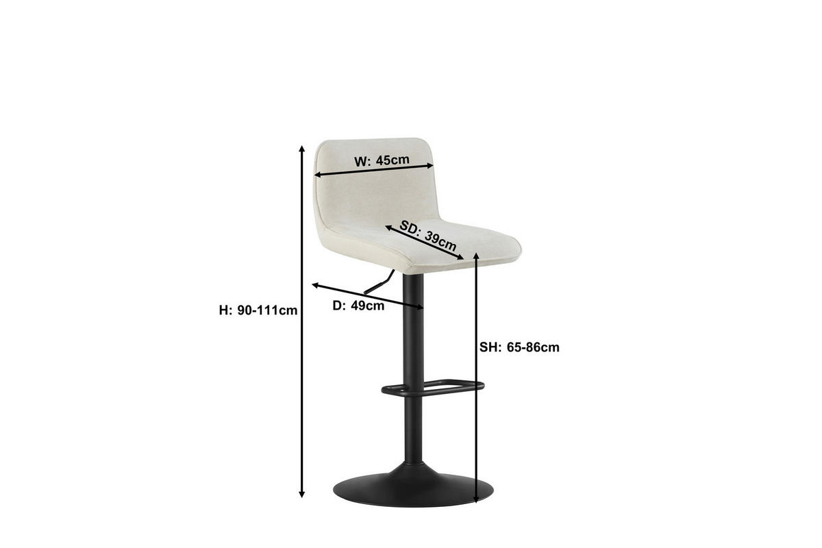 BARHOCKER Webstoff Schwarz, Beige Eisen Sitzfläche 360° drehbar, Stoffauswahl  - Beige/Schwarz, Design, Textil/Metall (45/88-109,5/50cm) - home24