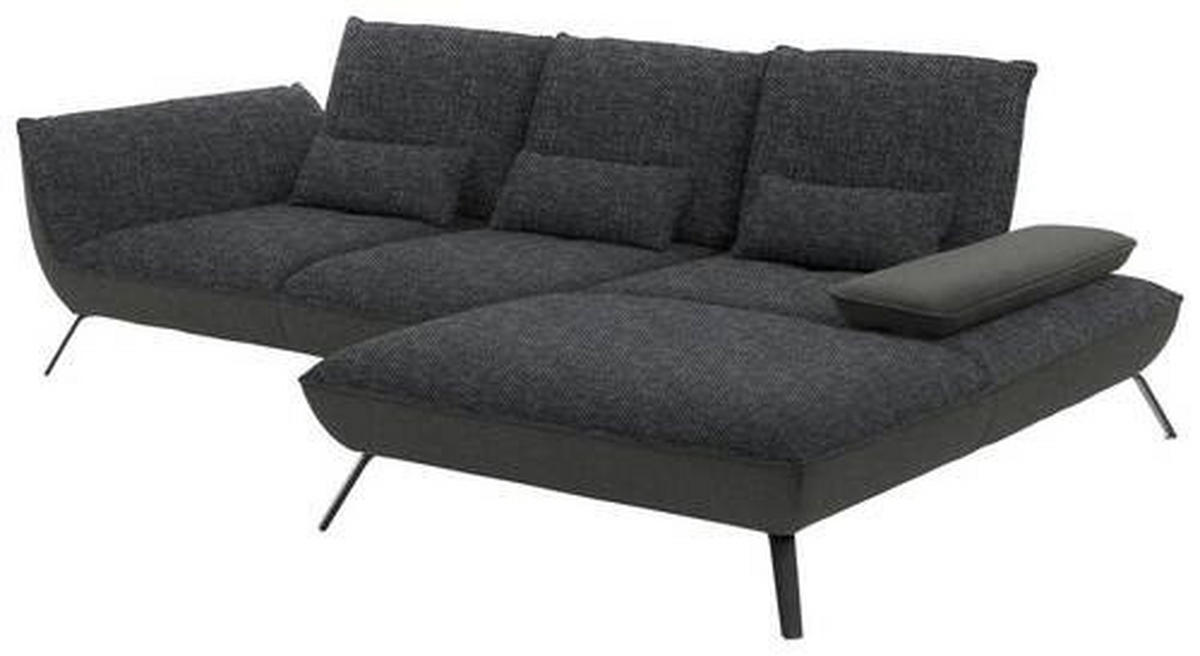 ECKSOFA in Flachgewebe Anthrazit  - Anthrazit/Schwarz, Design, Textil/Metall (301/191cm) - Moderano