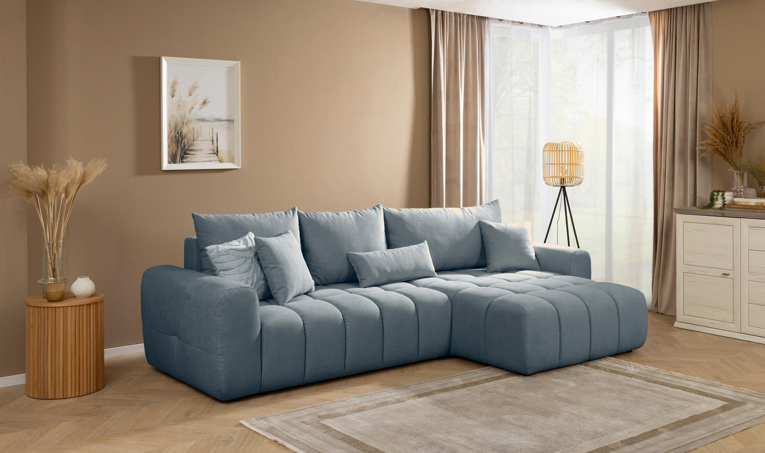 ECKSOFA in Velours Blau  - Blau/Schwarz, Konventionell, Kunststoff/Textil (298/168cm) - Carryhome