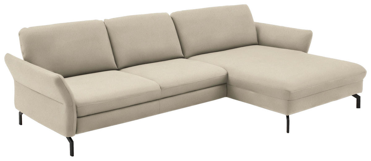 ECKSOFA in Velours Creme  - Creme/Schwarz, Design, Textil/Metall (306/179cm) - Beldomo System