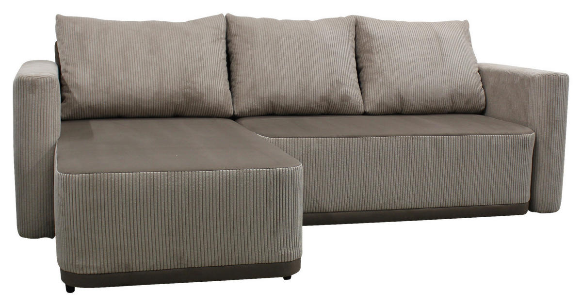 ECKSOFA STELLA Taupe Plüsch Rückenkissen, Bettkasten  - Taupe/Schwarz, Design, Kunststoff/Textil (166/234cm) - MID.YOU