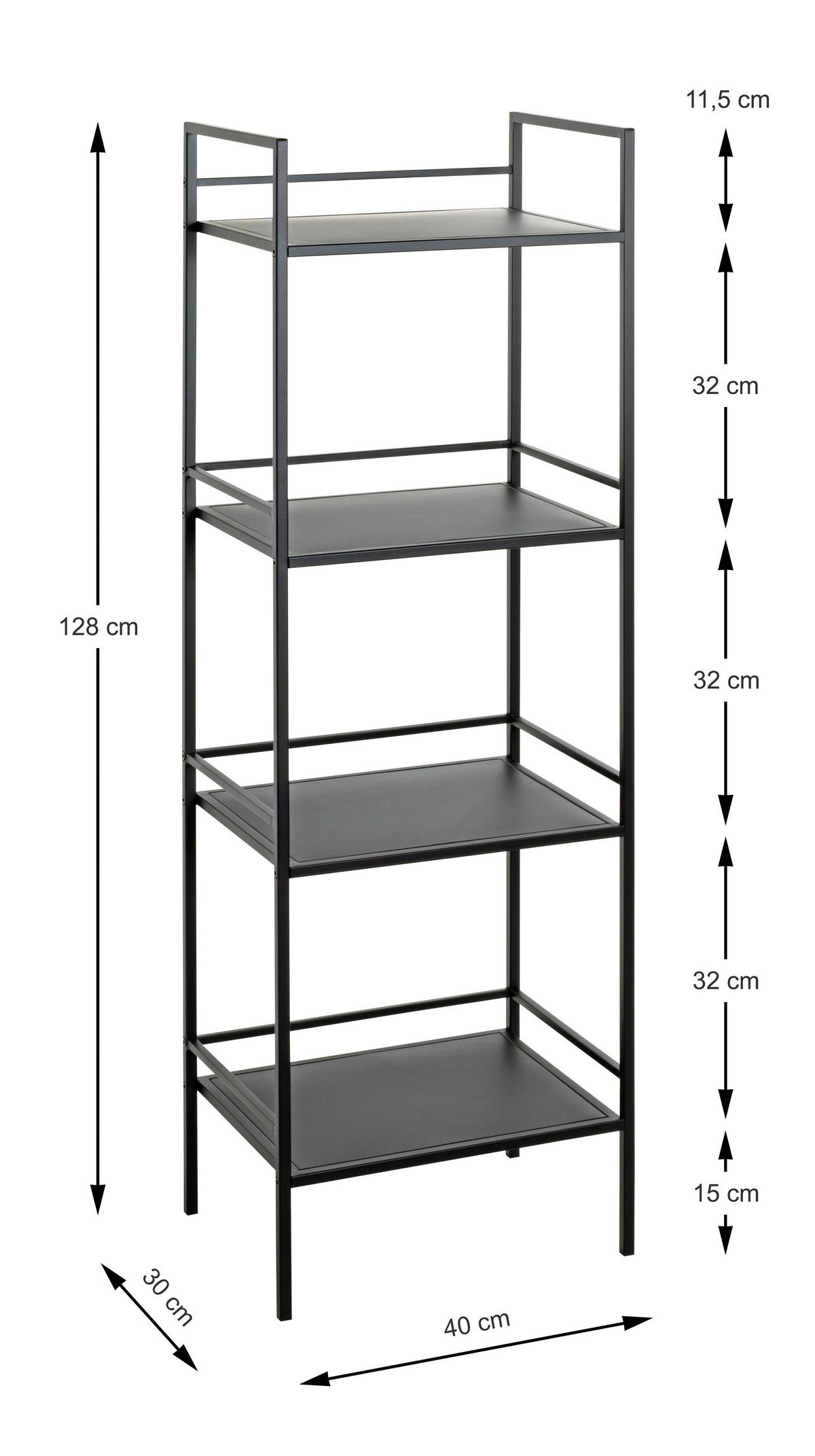 REGÁL, černá, ocel, 40/128/30 cm - černá, Design, kov (40/128/30cm)