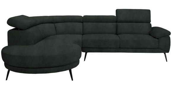 ECKSOFA in Samt Dunkelgrün  - Dunkelgrün/Schwarz, Design, Textil/Metall (264/299cm) - Novel