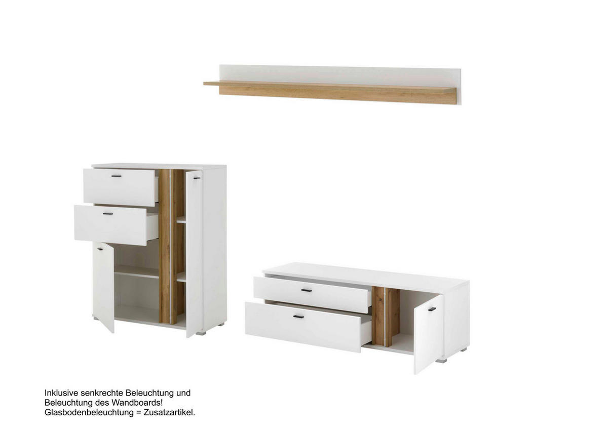 WOHNWAND 3-teilig  in Weiß, Eiche Wotan  260/170/42 cm  - Silberfarben/Eiche Wotan, Design, Holzwerkstoff/Kunststoff (260/170/42cm) - MID.YOU