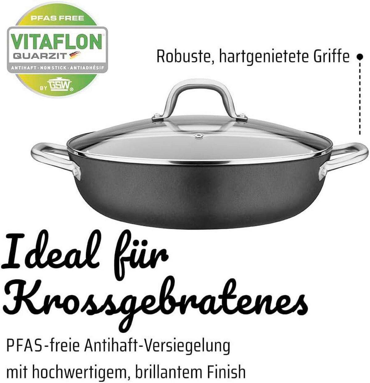 SERVIERPFANNE ROBUSTA Vitaflon® Quarzit Beschichtung 30 cm  - Schwarz, Basics, Metall (30cm)