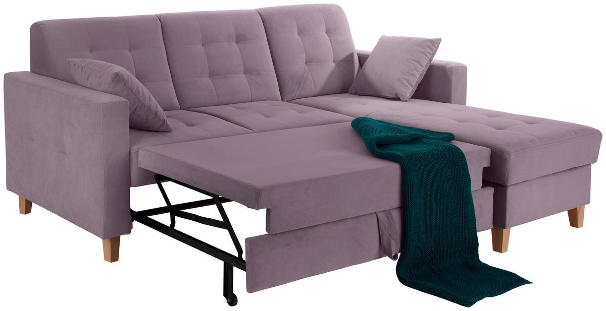 ECKSOFA Flieder Samt  - Flieder/Naturfarben, Design, Holz/Textil (231/160cm) - Livetastic